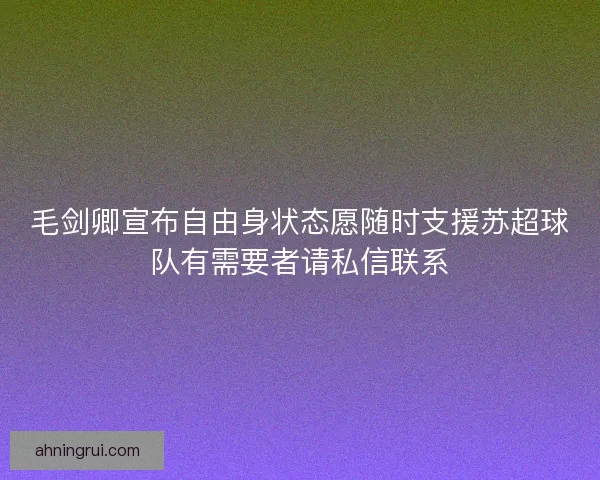 毛剑卿宣布自由身状态愿随时支援苏超球队有需要者请私信联系